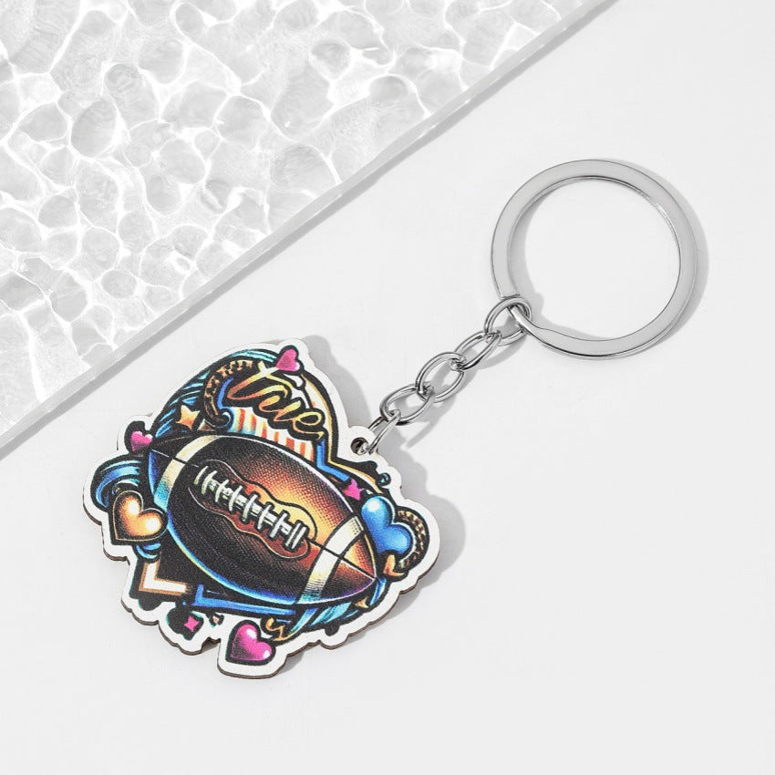 Wholesale Rugby Wooden Love Keychain