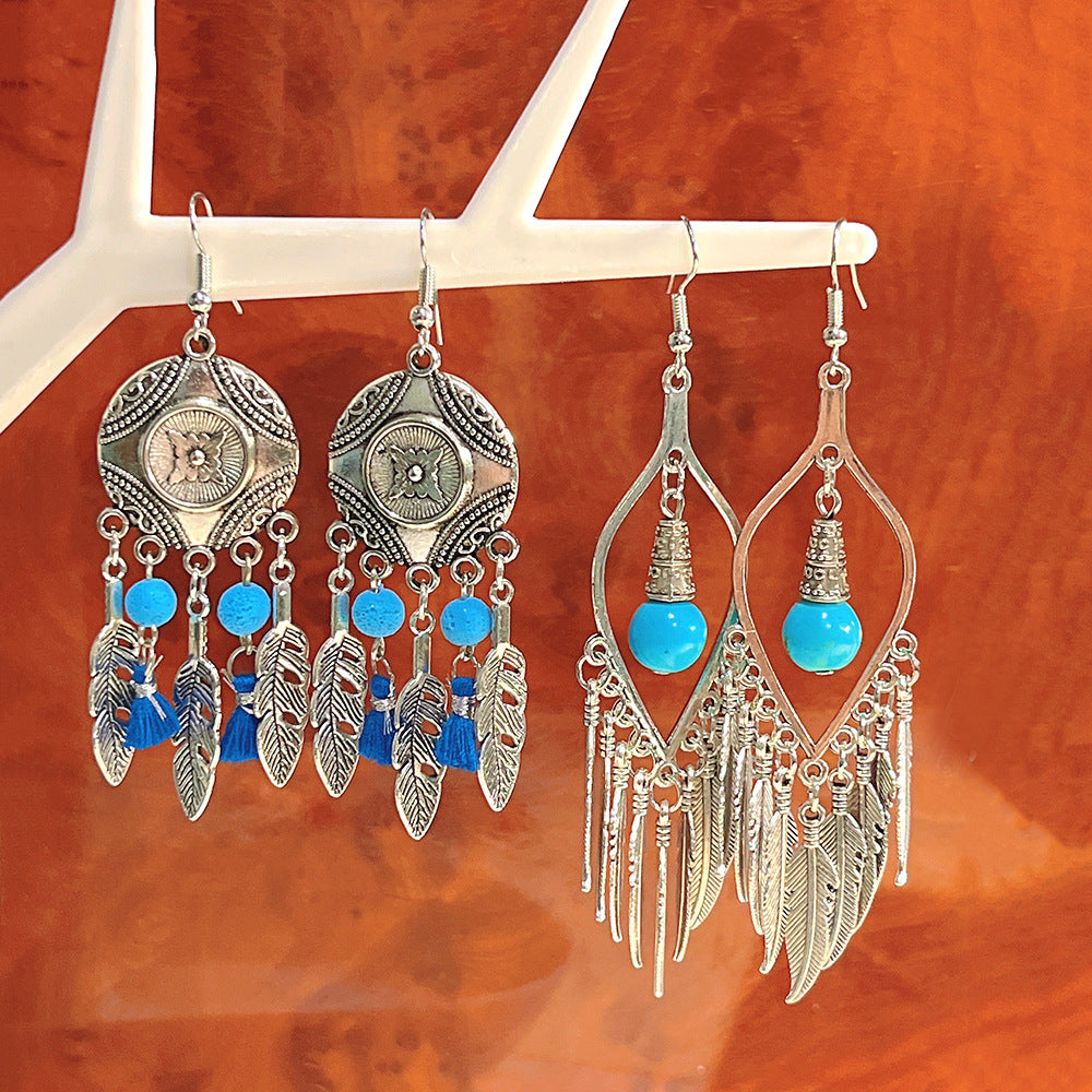 Wholesale Antique Silver Bohemian Earrings Long Metal Earrings
