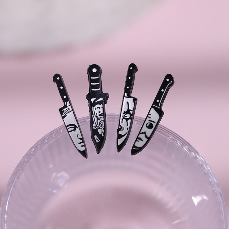 Wholesale Creative Dagger Ghost Face Shape Halloween Skull Metal Brooch