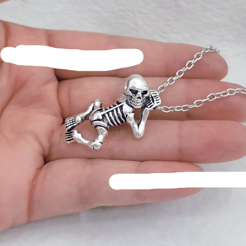 Wholesale Halloween Skull  Vintage Distressed Skeleton Necklace