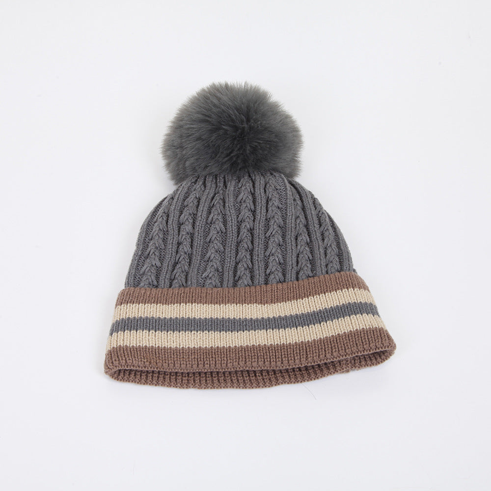 Wholesale Wool Ball Knitted Hat Solid Color Striped Edge Wool Hat