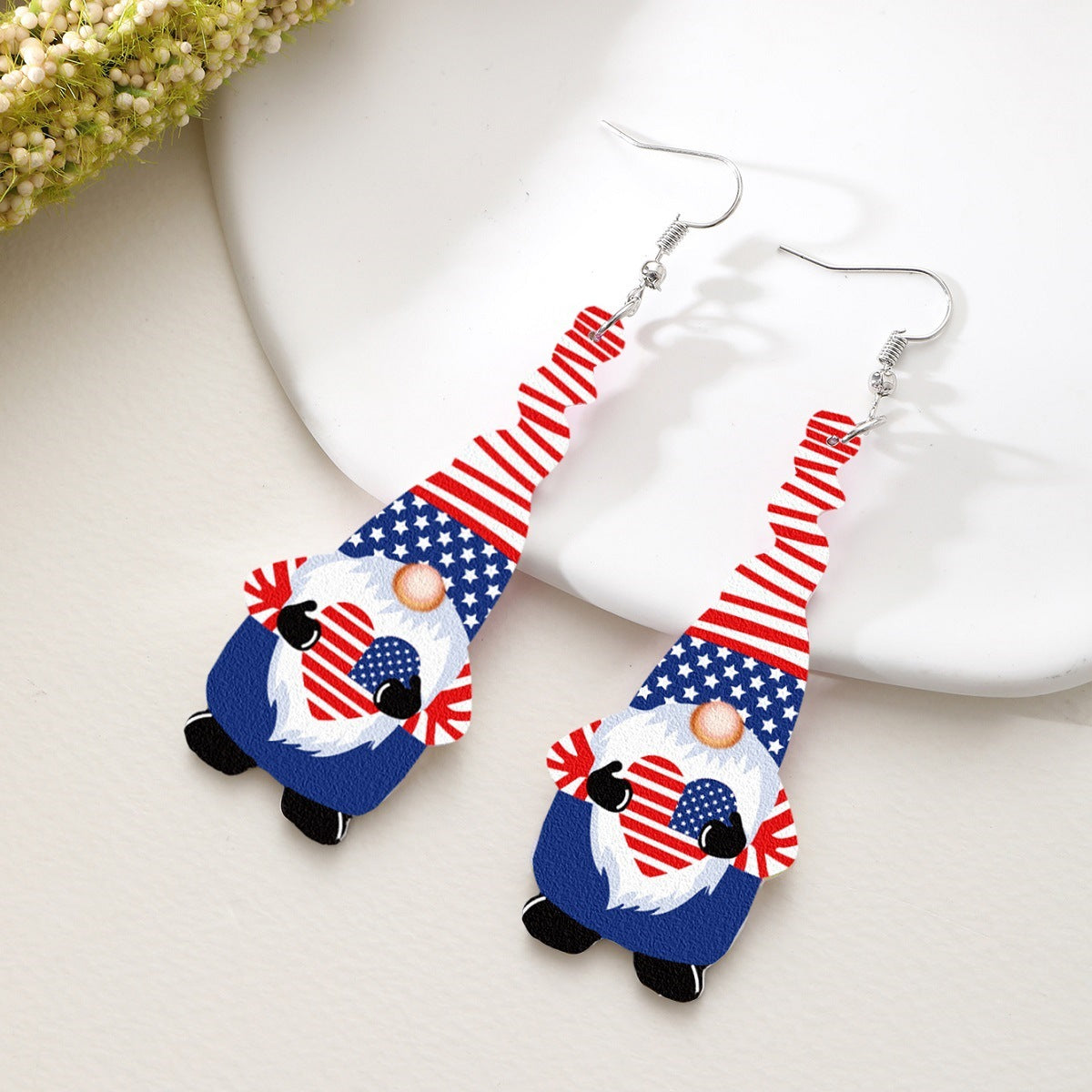 Wholesale Gnome Elf Stars and Stripes Leather Earrings