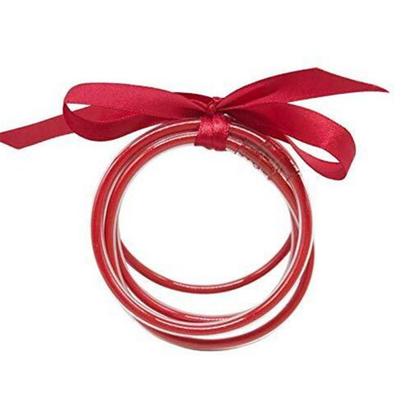 Wholesale Multi-layer silicone rainbow glitter bow bracelet