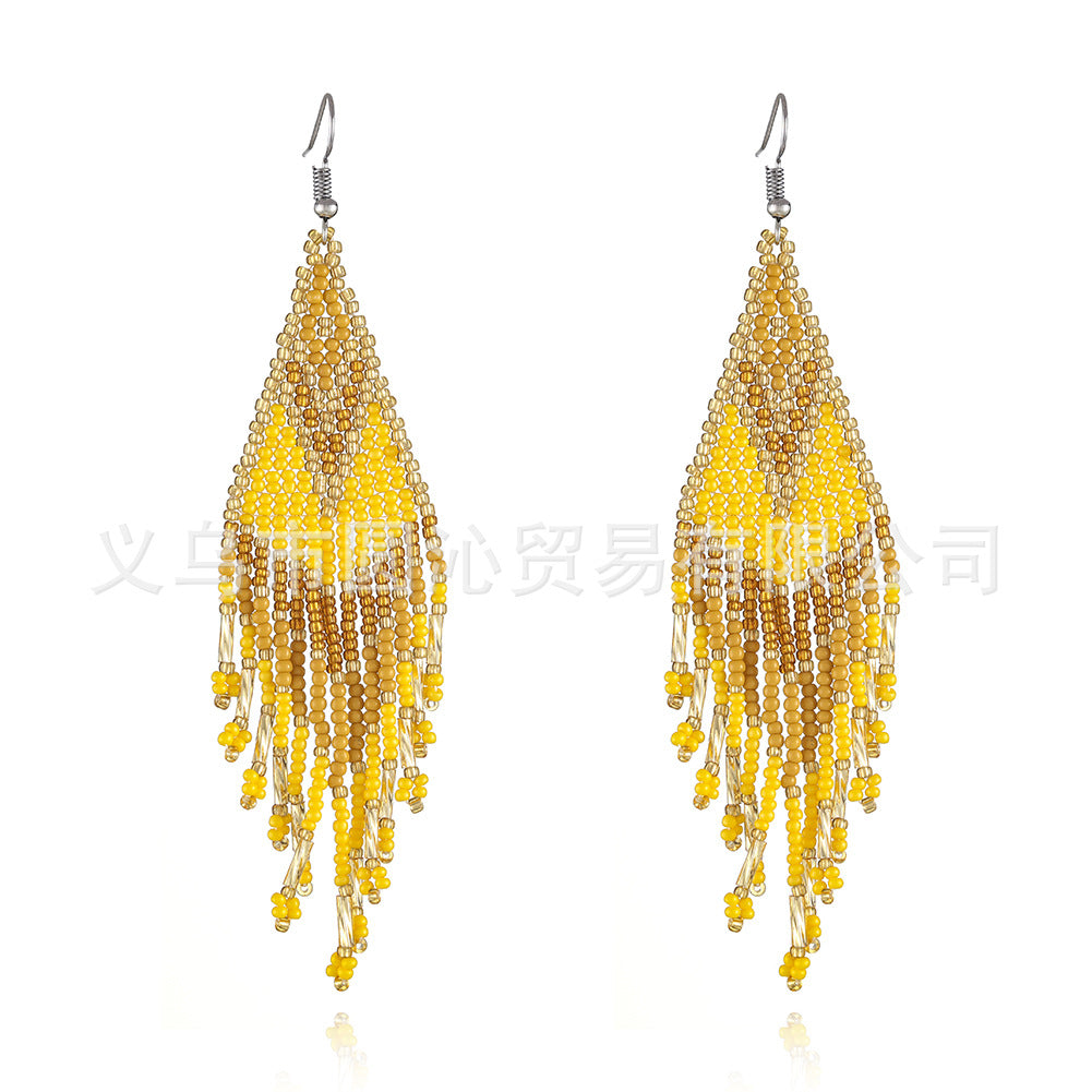 Wholesale Bohemian rice bead earrings  long tassel earrings