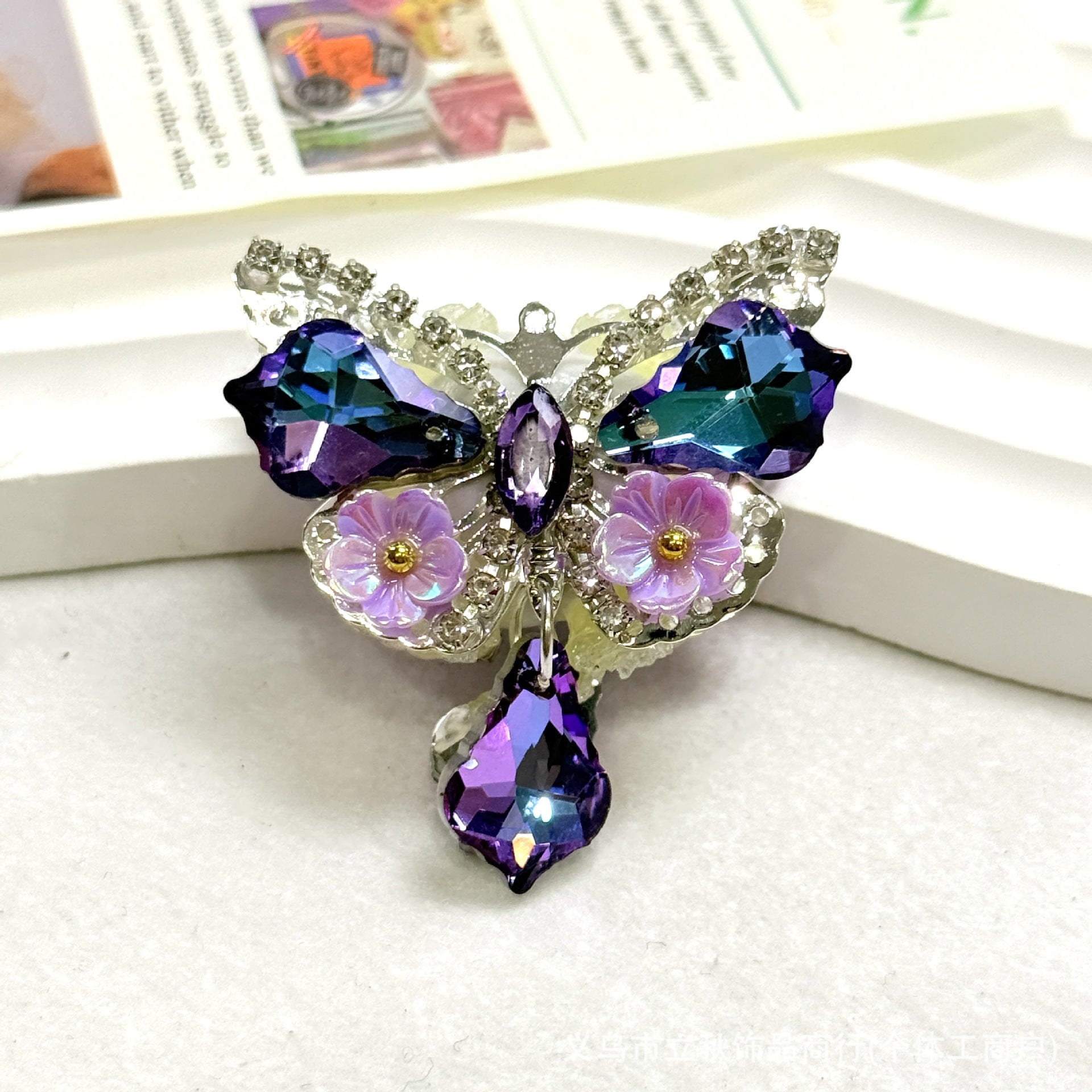 Wholesale 10pcs Alloy crystal butterfly straight hole double-sided beads