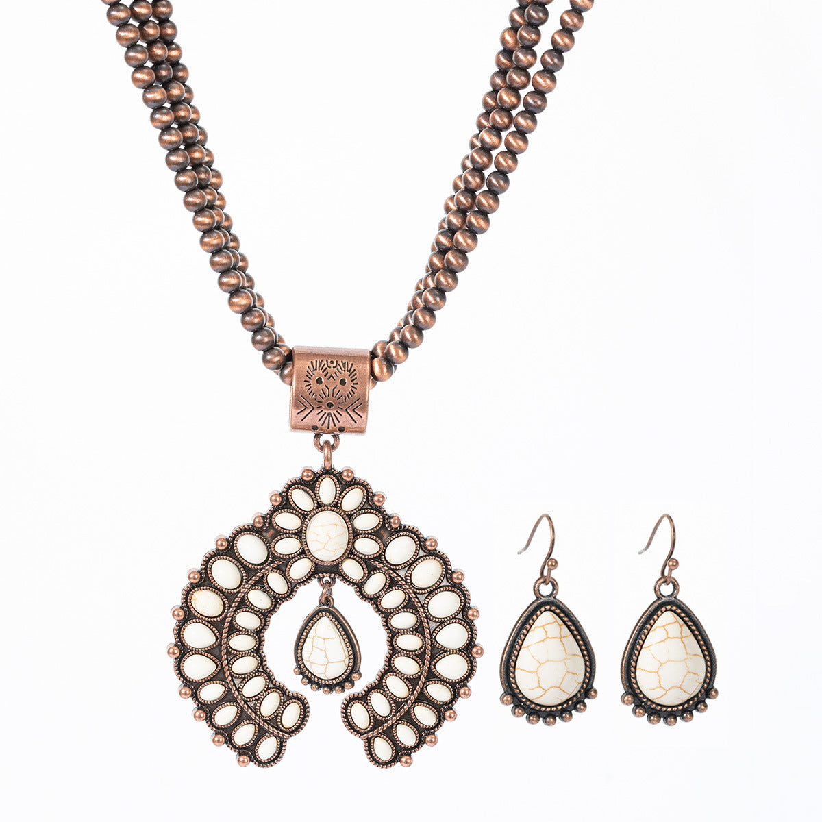 Wholesale Vintage three-layer flower earrings turquoise earrings