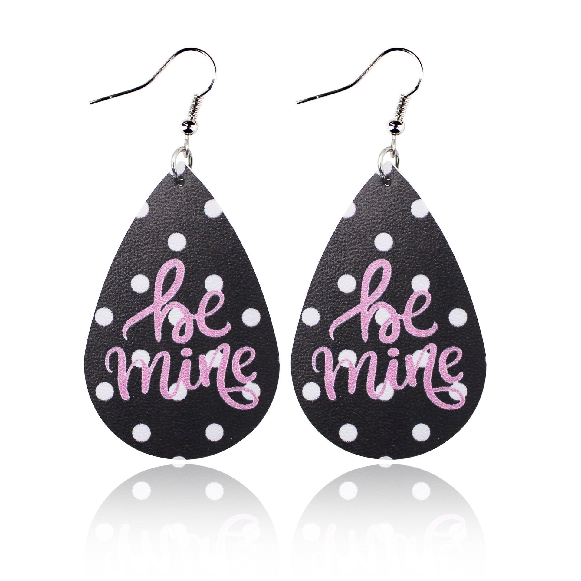 Wholesale Valentine's Day Love Romantic Polka Dot Stripe Printed Water Drop Leather Earrings