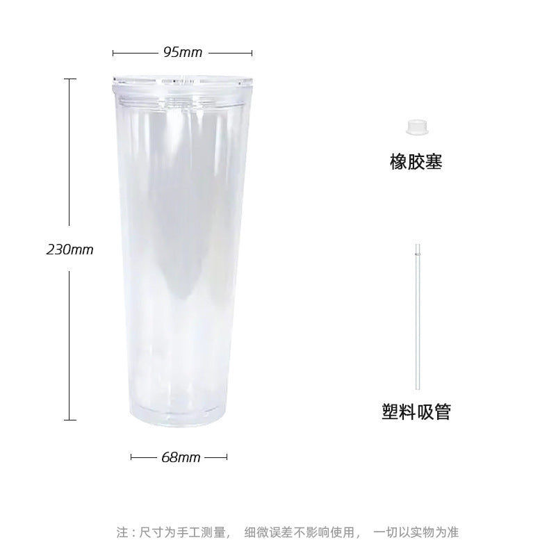 Wholesale Double layer 24oz flat lid transparent straw plastic cup