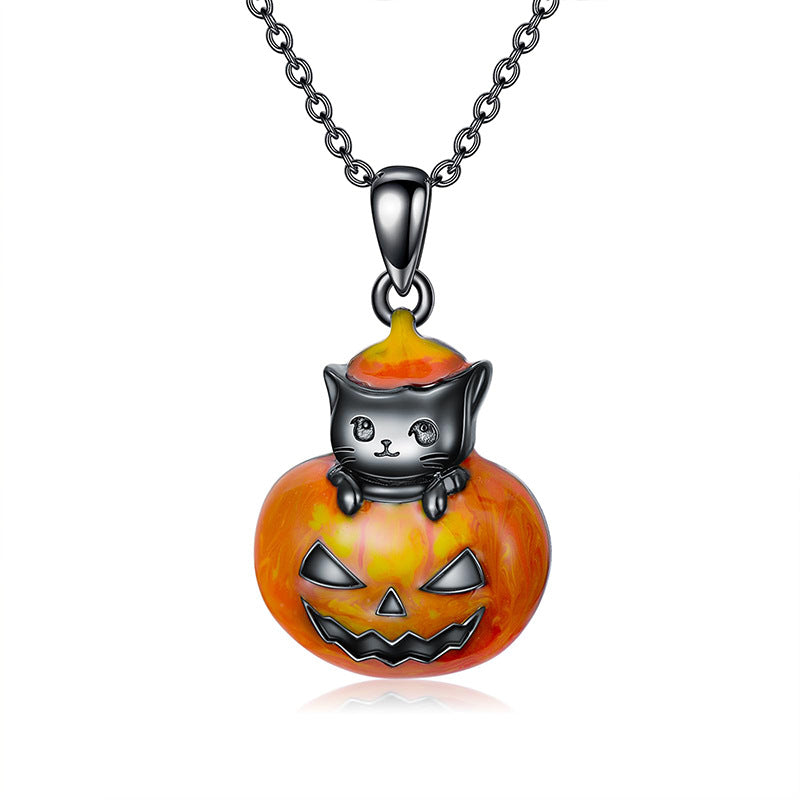 Wholesale  Halloween Pumpkin Cat Funny Pendant Gothic Bat Oil Pink Cat Clavicle Chain Dress Up Necklace