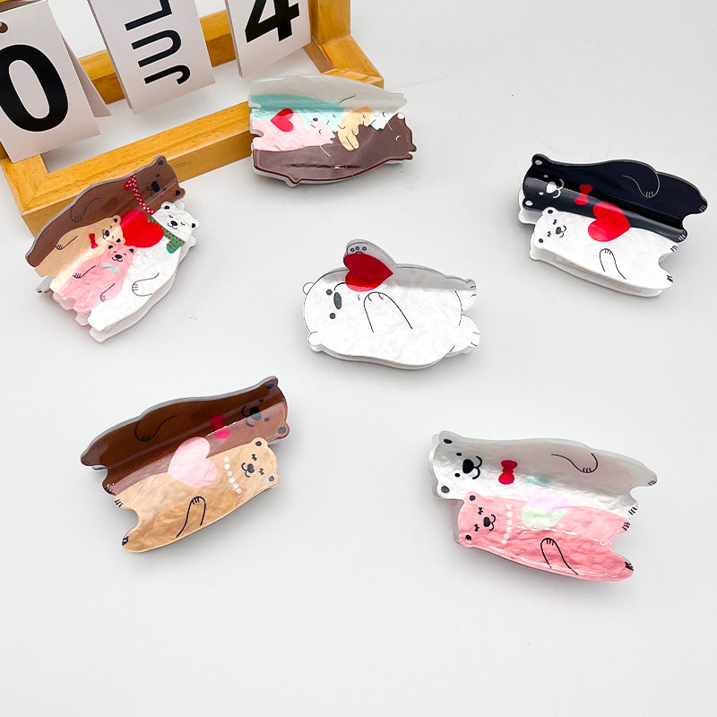 Wholesale New Valentine's Day Acrylic Grab Clip Love Bear Romantic Tonal Cute Girl's Hair Shark Clip