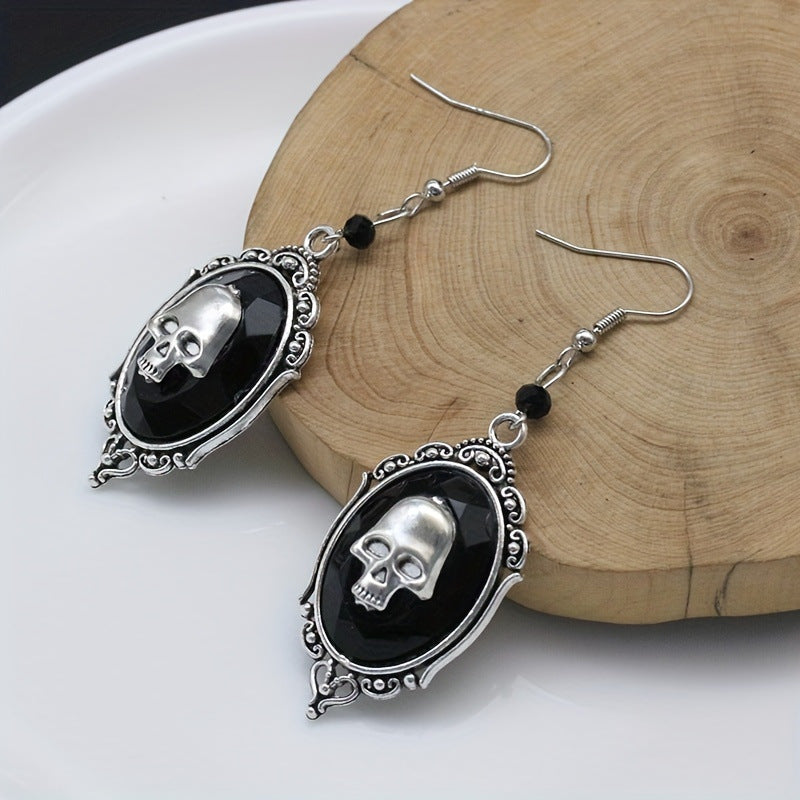 Wholesale 20pcs Punk Exaggerated Retro Skull Black Gem Earrings