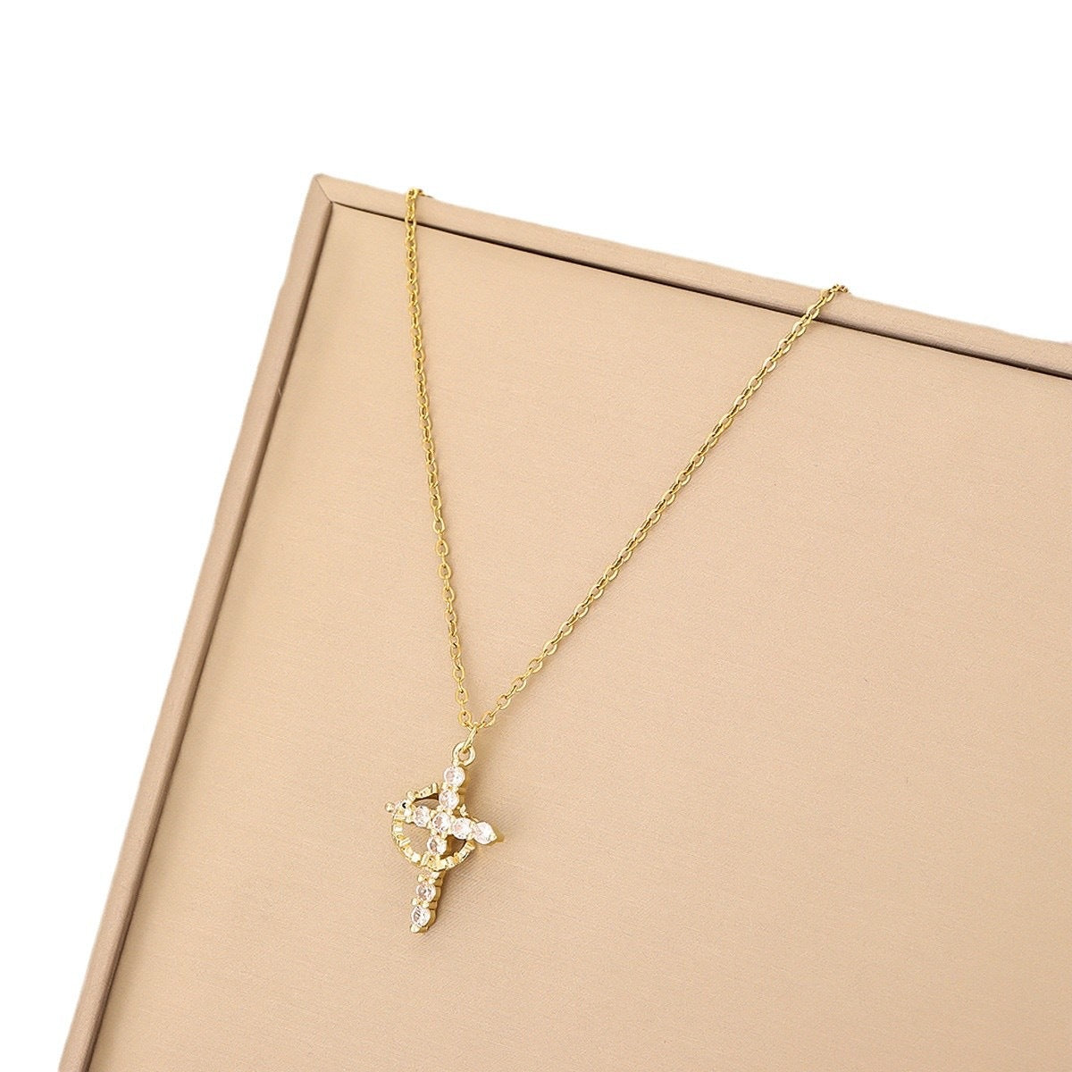 Wholesale Full Diamond Rotating Crown Cross Pendant Necklace