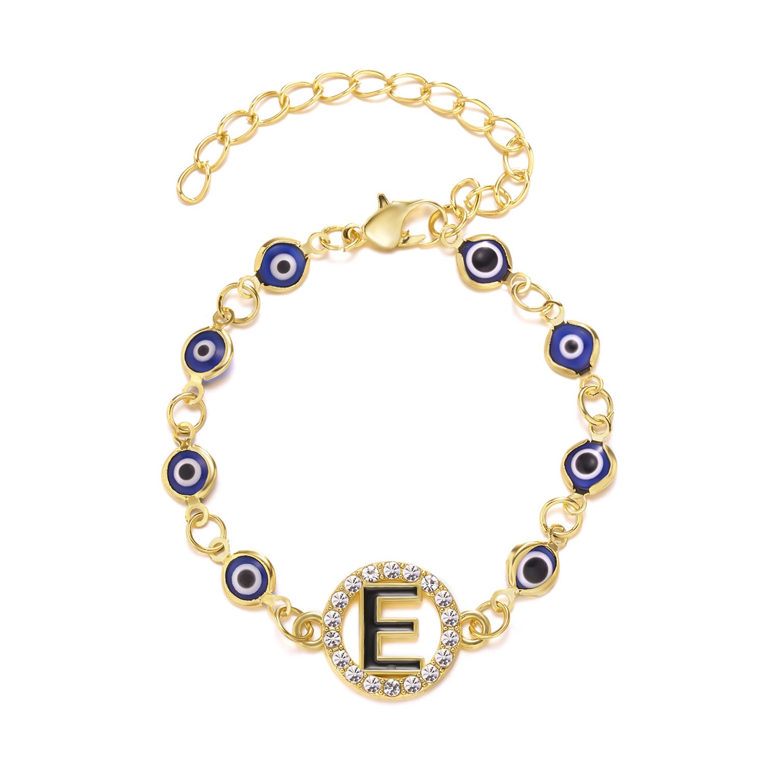 Wholesale Devil's Eye 26 Letters Rhinestone Blue Eyes Alloy Adjustable Bracelet