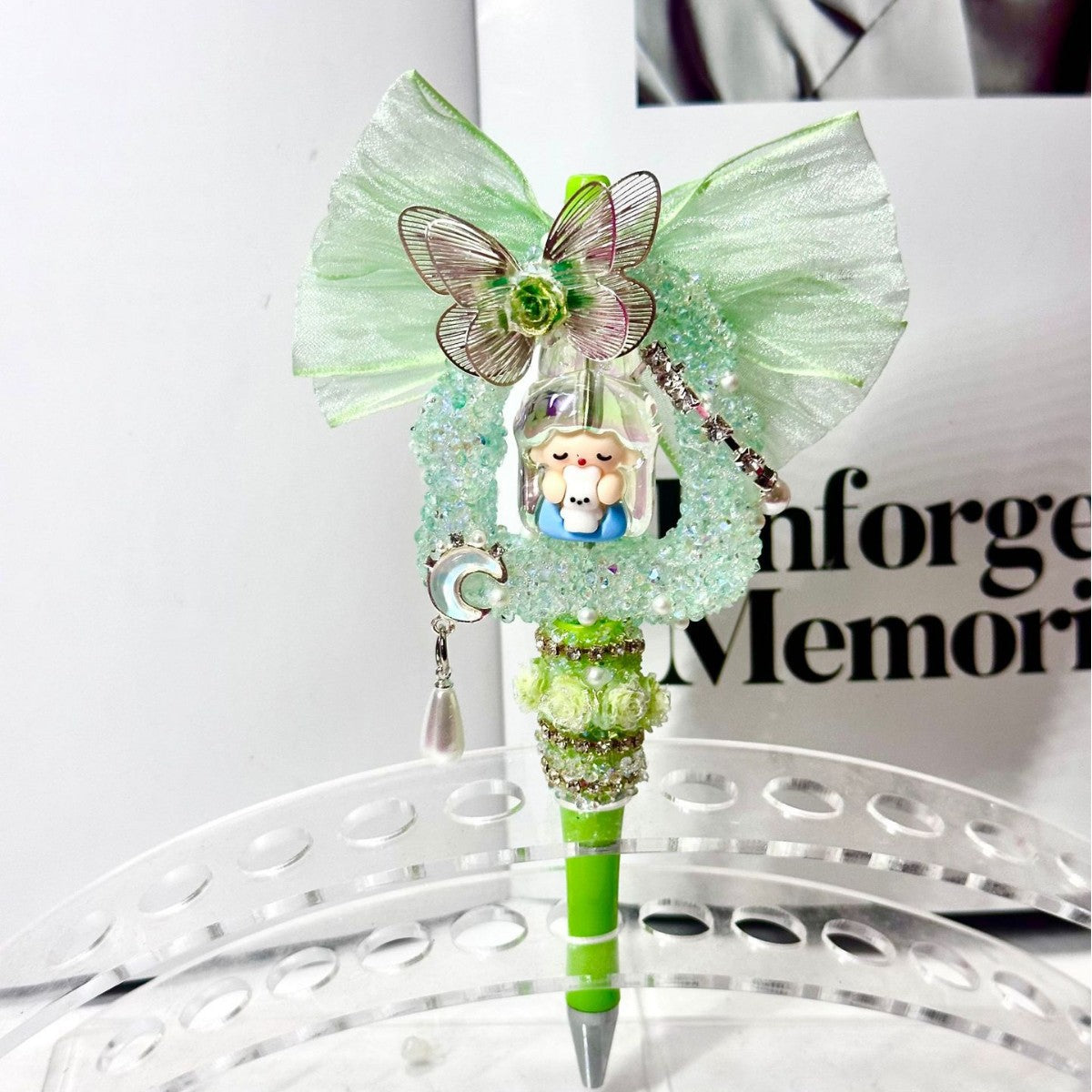 Wholesale Butterfly moon with holes for pen  heavy work beaded pen  beaded