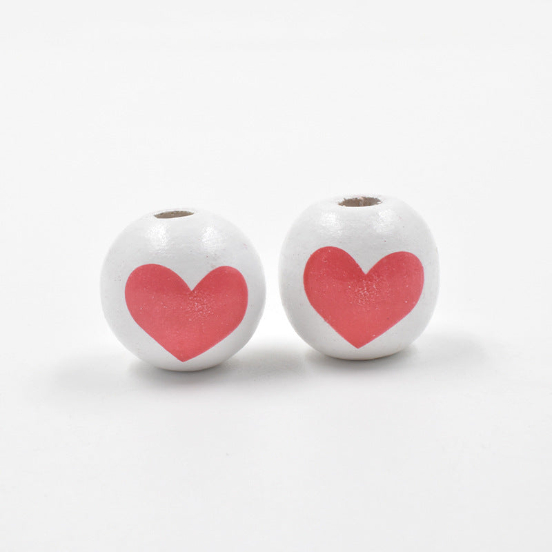 Wholesale  10pcs Valentine' s Day Series Wooden Printed Peach Heart Beads  Wood Beads
