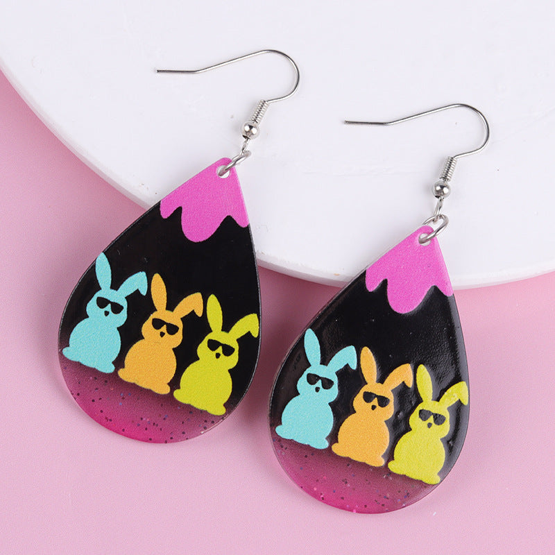 Wholesale Easter color sunglasses Rabbit printed earrings earrings female acrylic simple personalized earrings