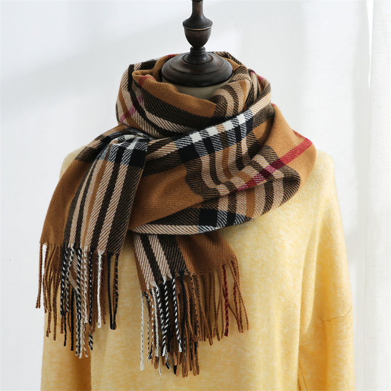 Wholesale Autumn and Winter Warm Imitation Cashmere Mid-length Plaid Scarf