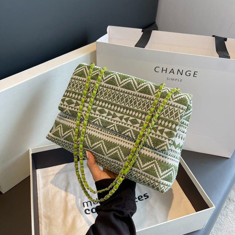 Wholesale Rhombus Ethnic Style Chain Canvas One Shoulder Large Capacity Envelope Bag