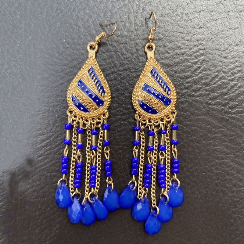 Wholesale Bohemian Colorful Water Drop Long Earrings