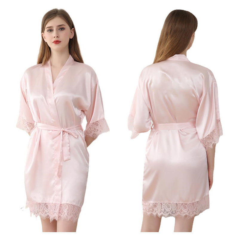 Wholesale Three-quarter Sleeve Sexy Lace Solid Color Home Nightgown