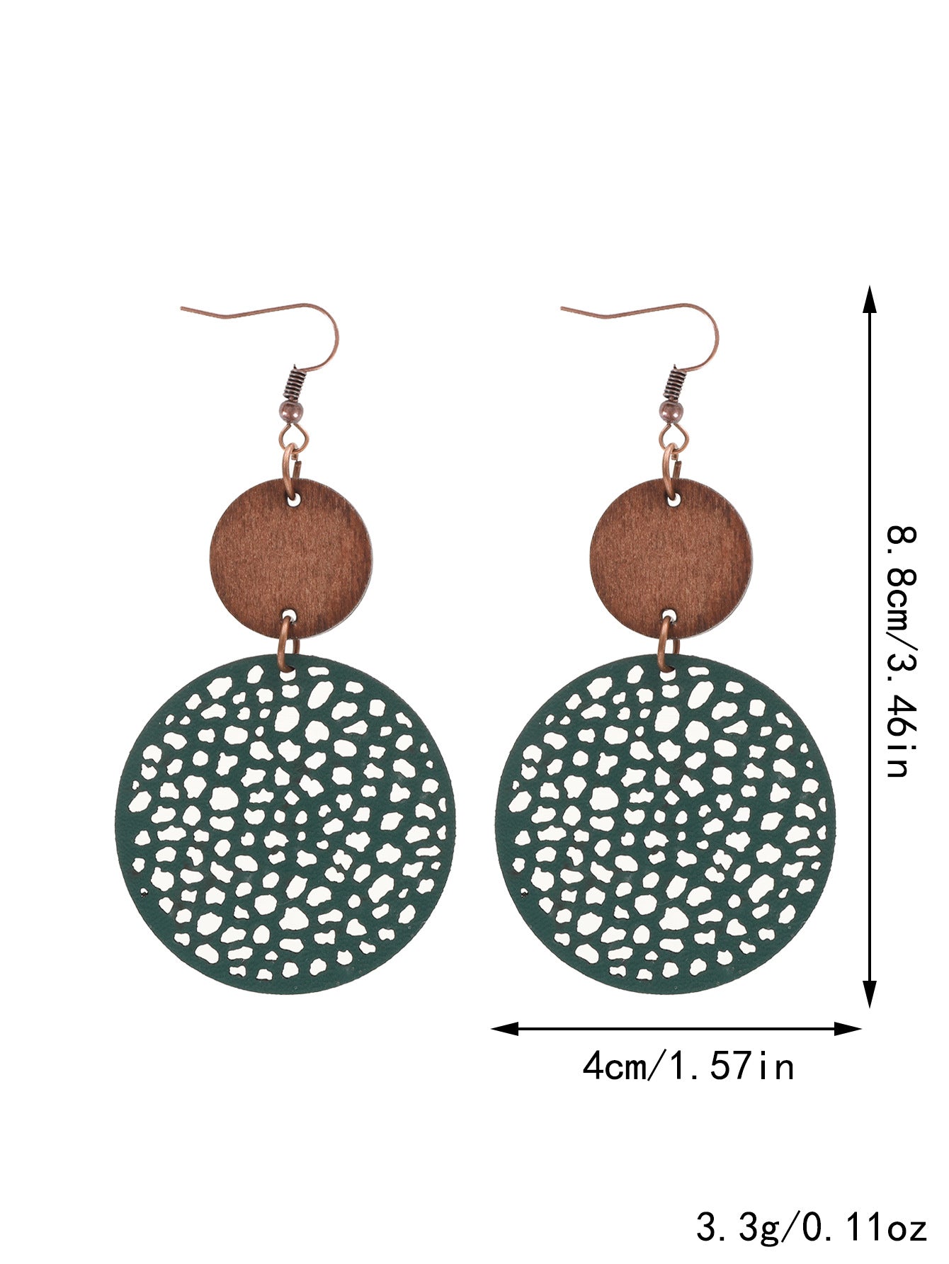 Wholesale Hollow Wood Piece Combination Leather Round Mesh Earrings