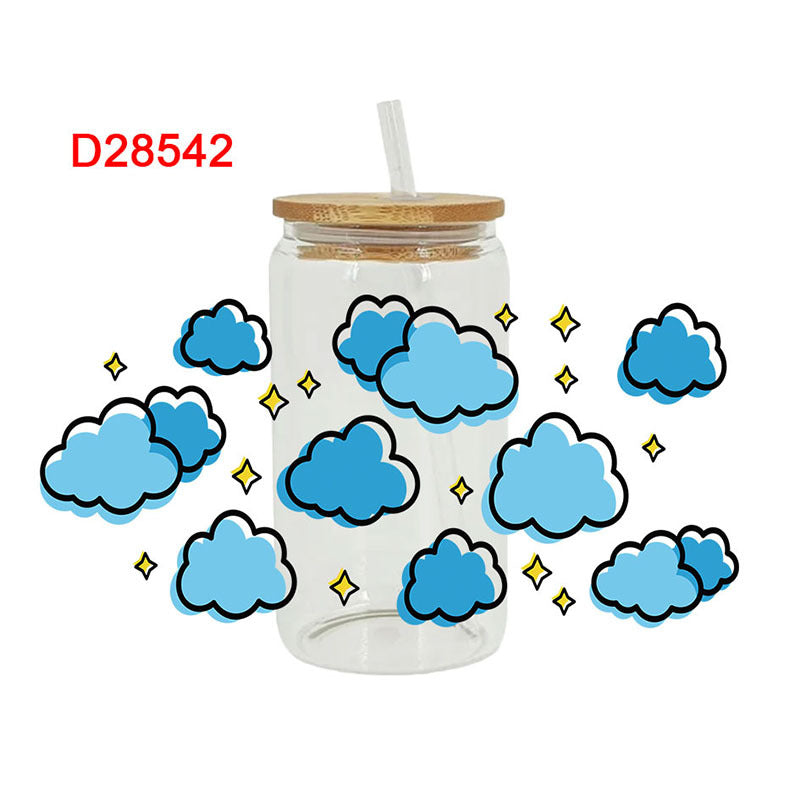 Wholesale Colorful clouds rainbow stars 16oz Cup UV DTF Wraps