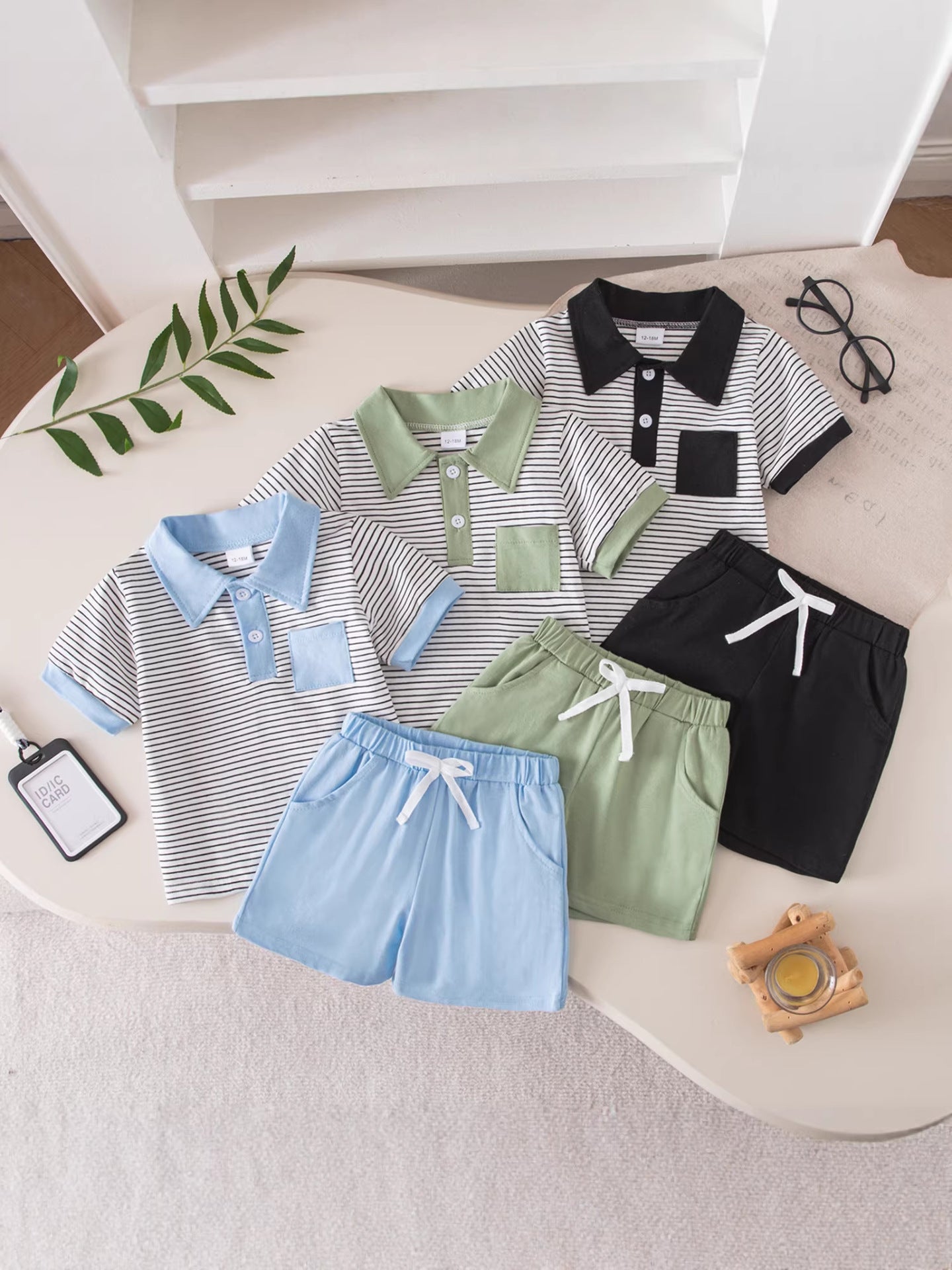 Wholesale Stylish Boys Summer Striped Short Sleeve Top And Shorts Set Everyday Casual Outfit For Kids 3 8 Gift Resale
