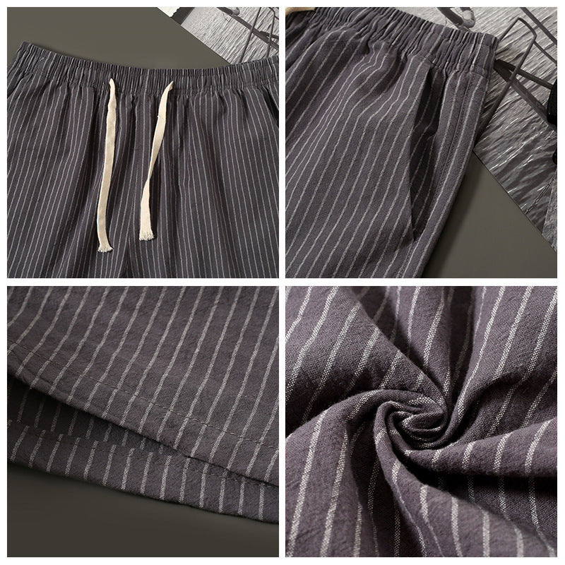 Wholesale Cotton Linen Printed Men's Vertical Stripe Swimwear