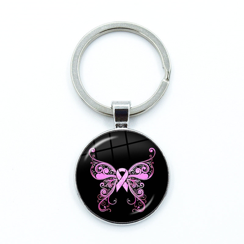 Wholesale Care Breast Cancer Vermicelli with Zinc Alloy Key Chain