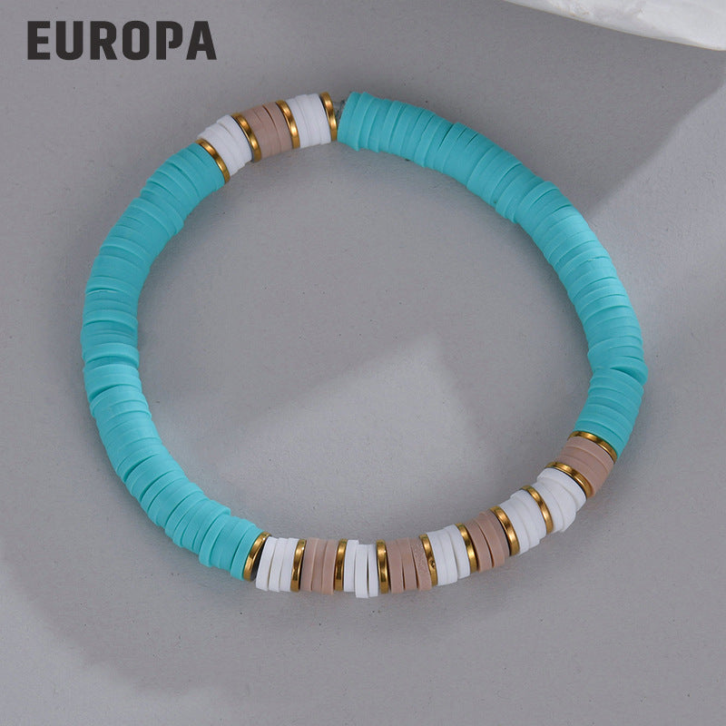 Wholesale Splicing Colorful Polymer Clay Diy Stainless Steel Bracelet