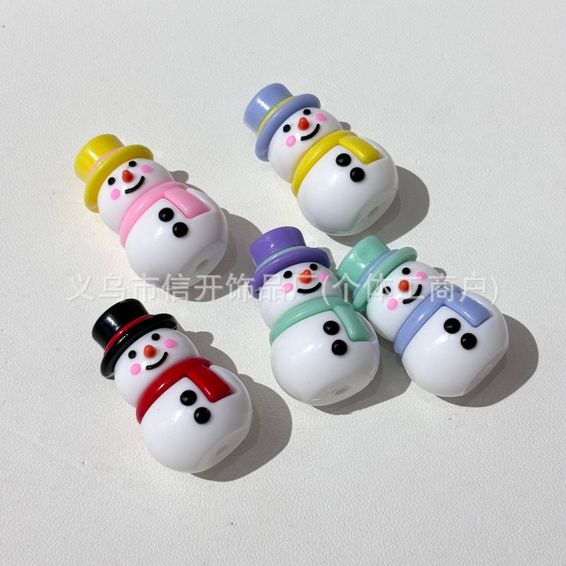 Wholesale  Random 100pcs/pack Perforated Soft Rubber Cartoon Snowman Hat Beads  3D Focal Beads
