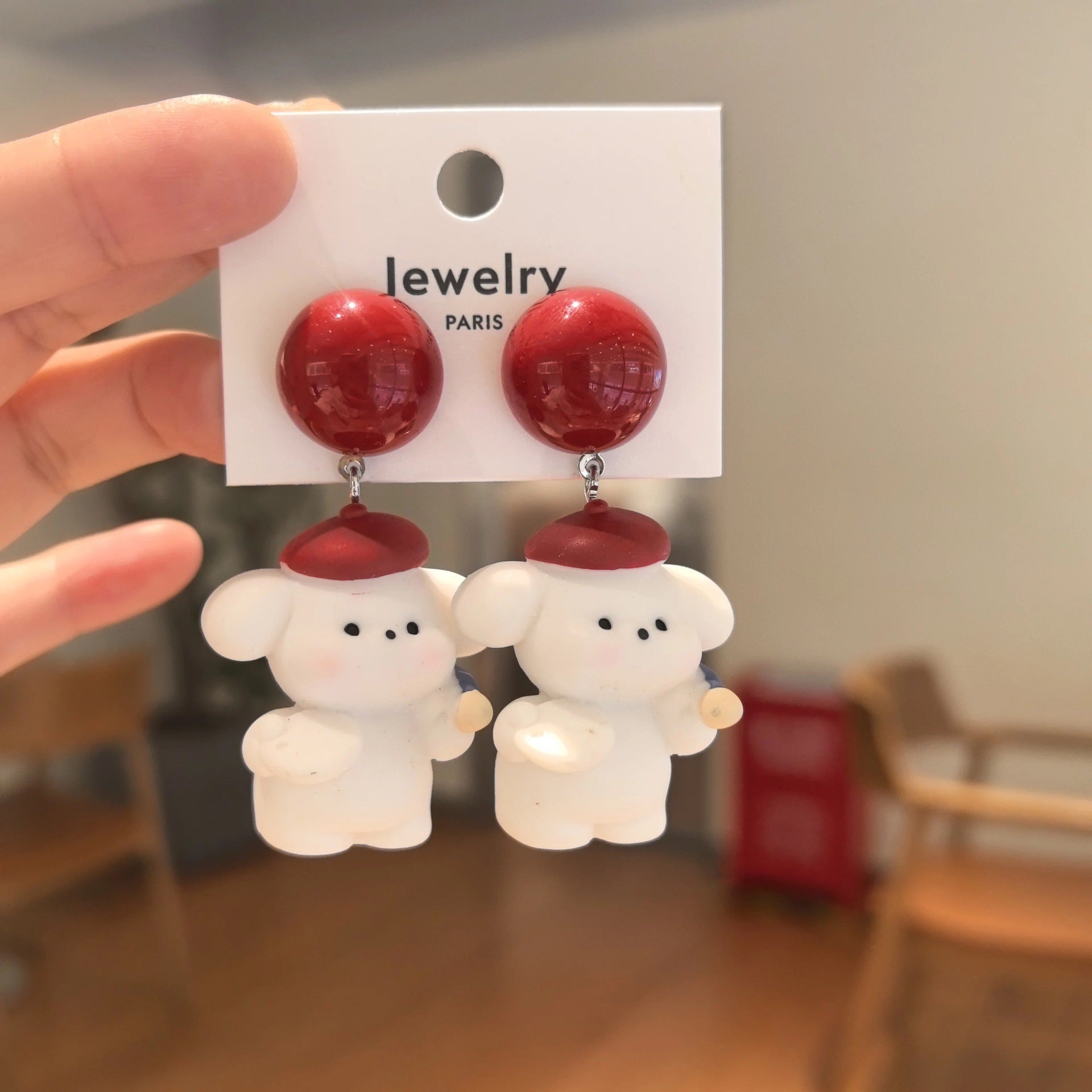 Wholesale Cartoon cute little white dog earrings