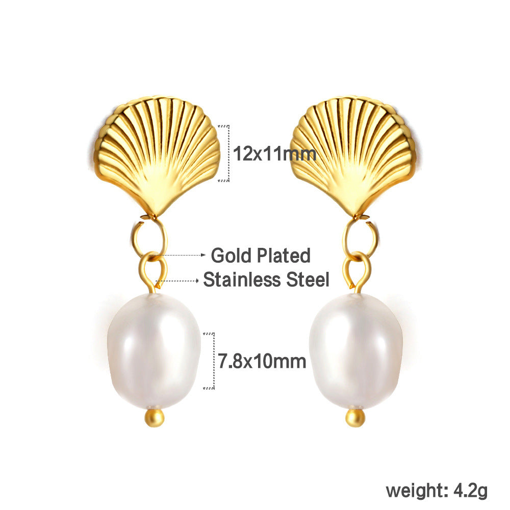 Wholesale 18k gold stainless steel earrings inlaid with pearls