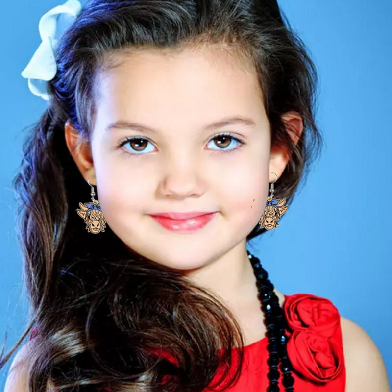 Wholesale Bow Yak Highland Wooden Earrings