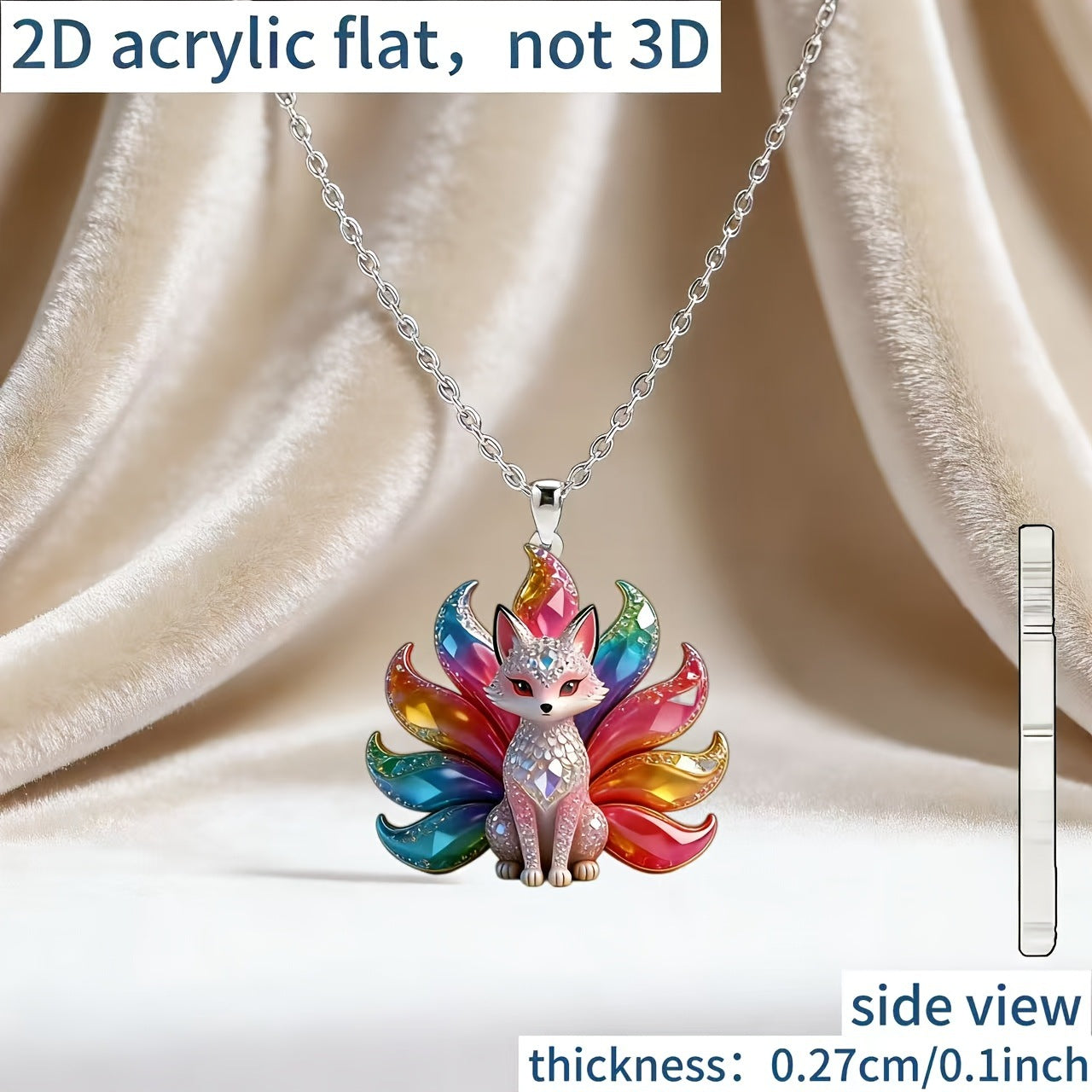Wholesale Acrylic Colorful Nine Tailed Fox Pendant Necklace 2D Double Sided Fashion Accessory Casual Gift