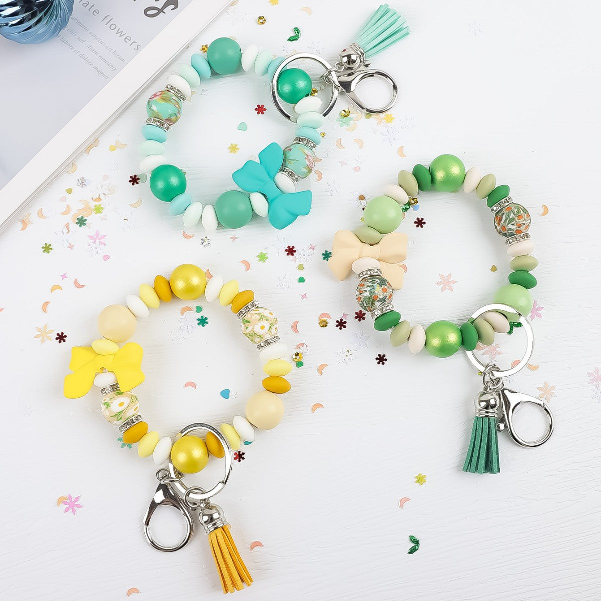 Wholesale silicone bead Wrist keychain pendant bag charm bow accessory