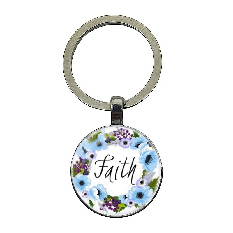 卸売レターフラワーパターンジェムストーンメタルキーホルダー