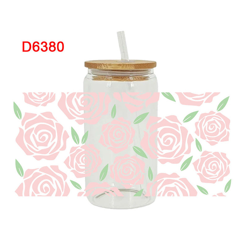 Wholesale colorful flowers 16oz Cup UV DTF Wraps