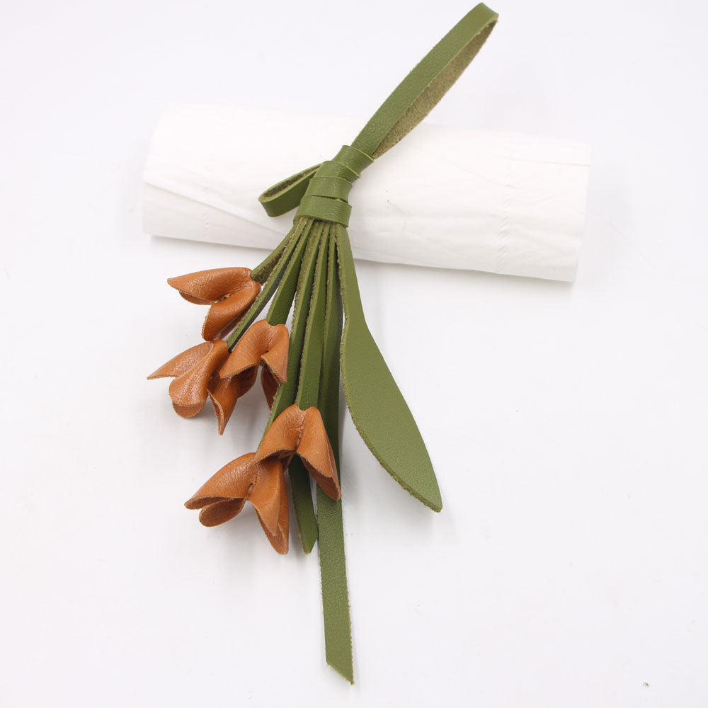 Wholesale Handwoven Golden Osmanthus Flower Keychain PU Leather Bag Charm Fashion Accessory Boutique Resale