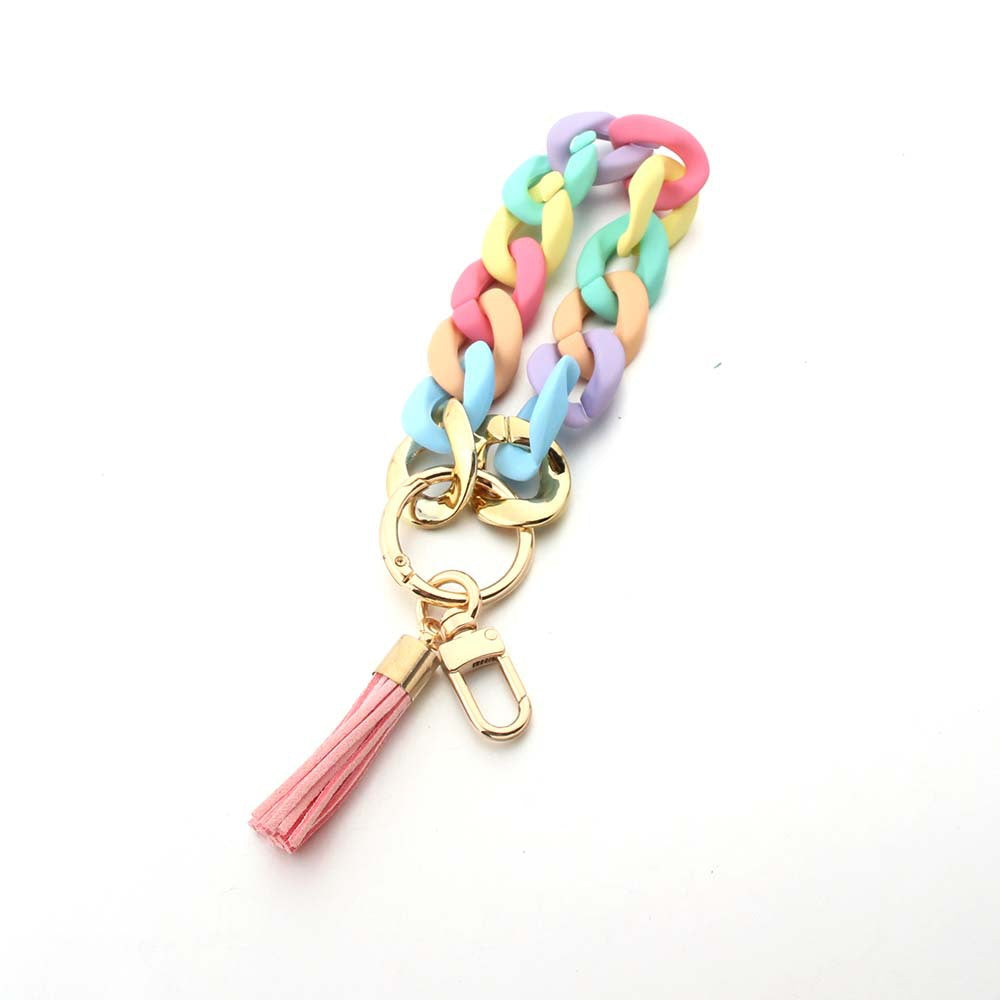 Wholesale Acrylic Colorful Creative Tassel PU Leather Keychain