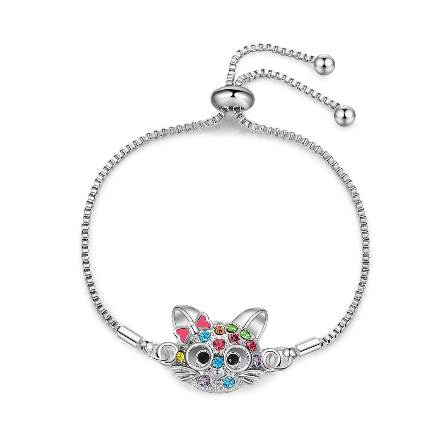 Wholesale Cartoon Cat Diamond Bracelet Size Adjustable Cute Kids Kitten Bracelet