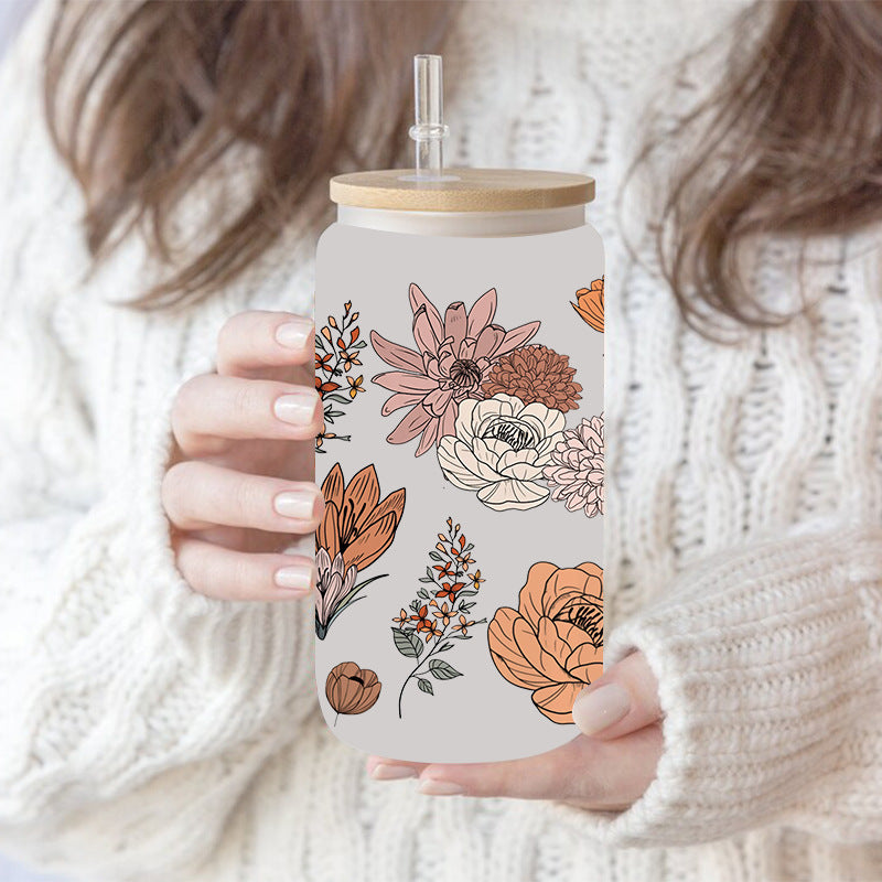 Wholesale Colorful succulent flowers  16oz Cup UV DTF Wraps