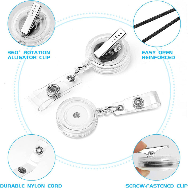 Wholesale 360 degree rotating transparent easy pull buckle rotating Badge Reels Keychains