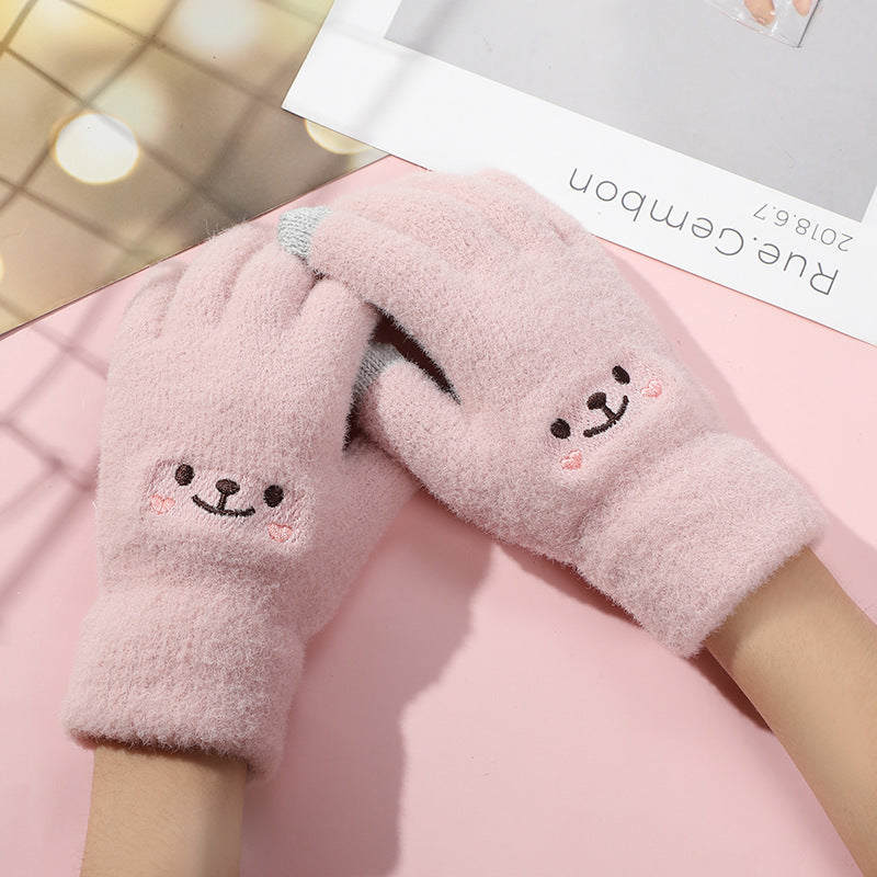 Wholesale Cartoon Mink Velvet Smiling Face Plus Velvet Warm Touch Screen Plush Gloves