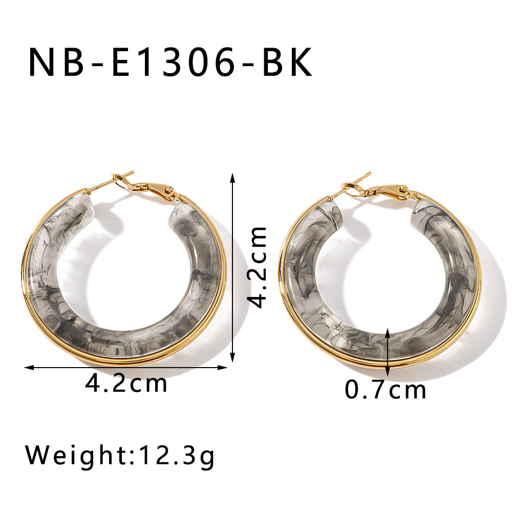 Wholesale Stainless Steel Electroplated 18k Gold Hollow Circle Resin High-end Niche Earrings