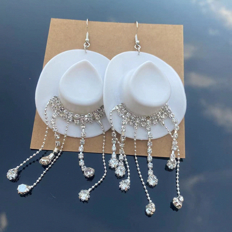 Wholesale Western Style Cowboy Hat Shiny Tassel Earrings