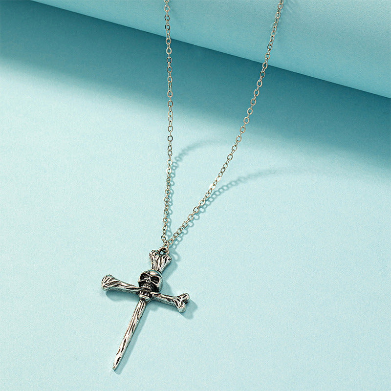 Wholesale Vintage Halloween Skull Pendant Item Gothic Sweater Alloy Necklace