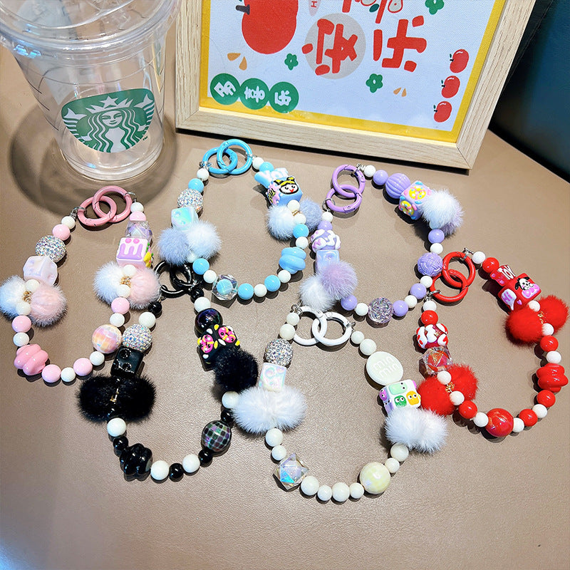 Wholesale Cute Girly Heart Beaded Mobile Phone Chain Keychain