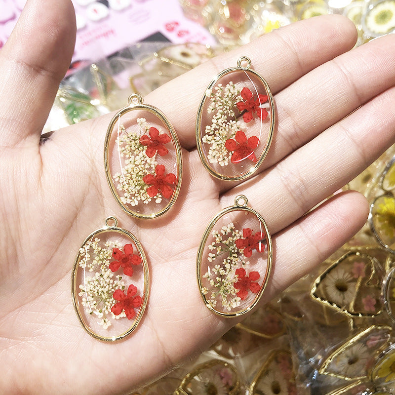 Wholesale 3pcs New Oval Alloy Dried Flower Dripping Oil Literary Small Fresh Jewelry DIY Pendant Accessories