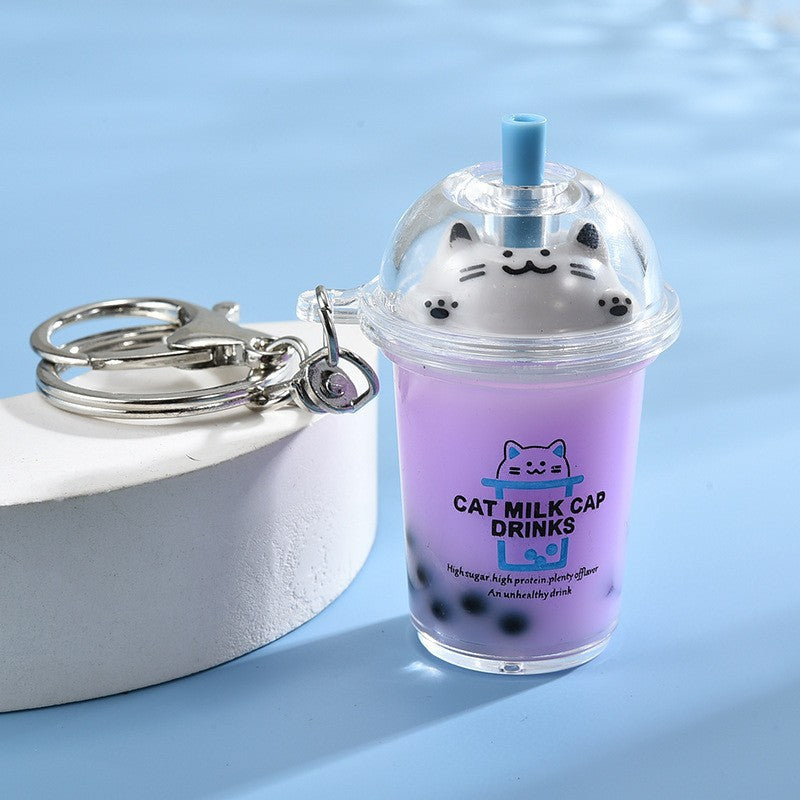 Wholesale Acrylic Creative Cute Milk Tea Cup Cat Bubble Tea Keychain